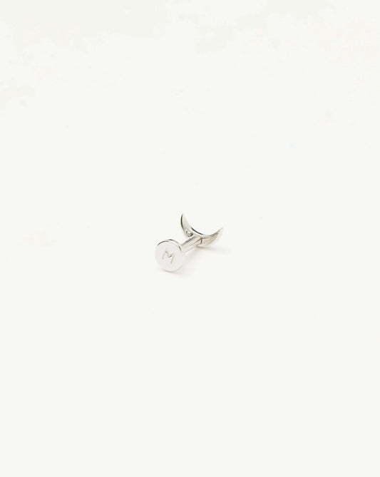Fine Moon Flat Back Stud Earring | 14k White Gold