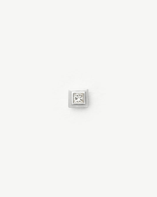 Fine Square Solitaire Flat Back Stud Earring | 14k White Gold/Diamond