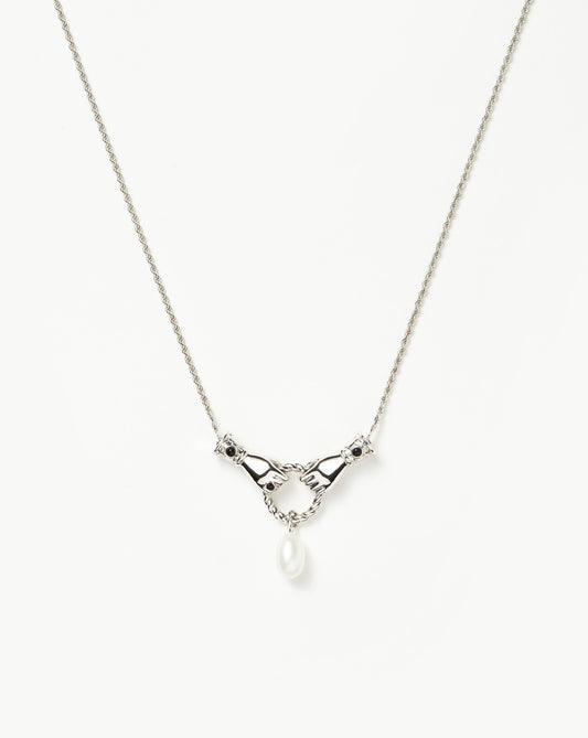 Harris Reed In Good Hands Drop Pendant Necklace | Silver Plated/Pearl & Black Onyx