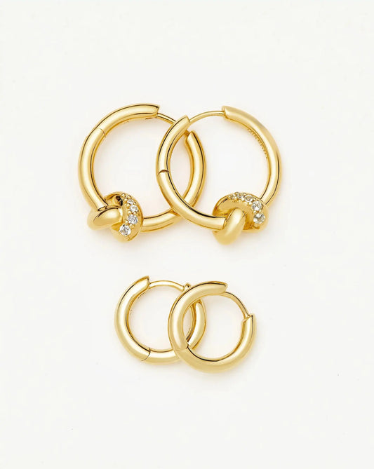 Lucy Williams Pavé Knot & Classic Tunnel Earrings Set | 18k Gold Plated/18k Gold Vermeil