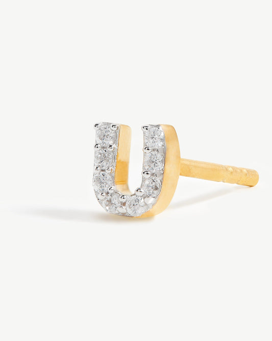 Pave Initial Single Stud Earring - Initial U | 18k Gold Vermeil/Cubic Zirconia