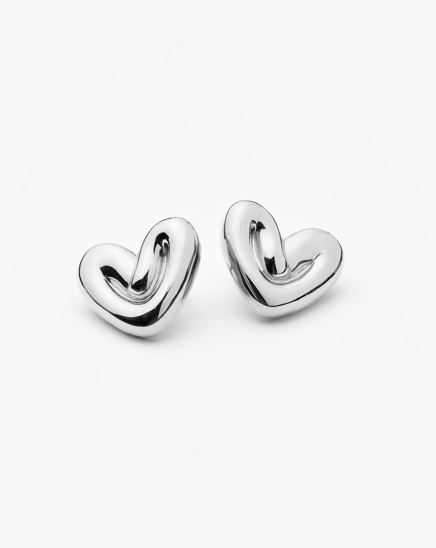 Puffy Heart Oversized Stud Earrings | Silver Plated