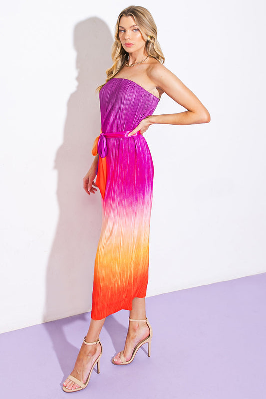 GIVE IT A GO - STRAPLESS OMBRE MIDI DRESS