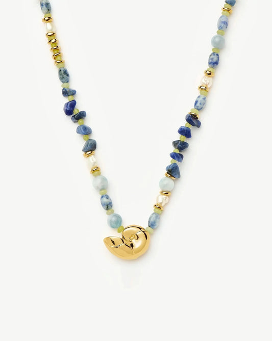 Shell Statement Multi Beaded Necklace | 18k Gold Plated/Multi Gemstone