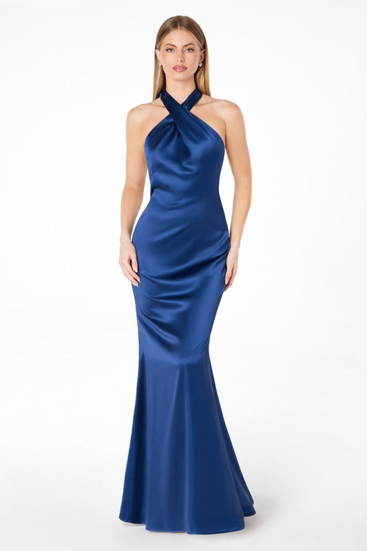 Piper Maxi Dress - Fitted Satin Halter Dress